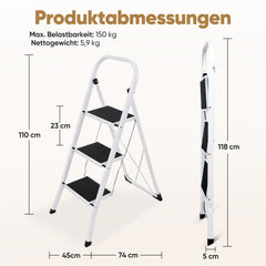 Sekey Klappbare Trittleiter 2 oder 3 Stufen – Stabile Stahlleiter, rutschfeste Stufen, platzsparend faltbar, SGS EN14183 geprüft, bis 150 kg belastbar