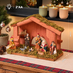 Salcar Weihnachtskrippe aus Holz mit Figuren – 20 LEDs, Batteriebetrieben, 23,5 cm Weihnachtsdeko