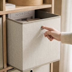 Sekey Aufbewahrungsboxen 6er Set 33 × 33 × 33 cm – Faltbare Stoffboxen mit Grifföse, stabile Ordnungsboxen für Kallax-Regale, Beige