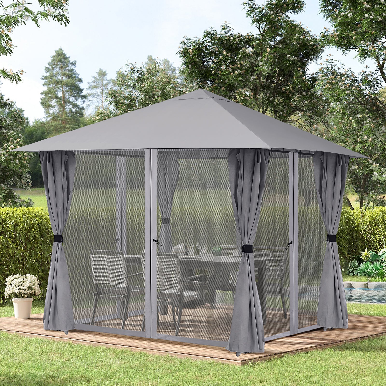 Sekey Pavillon 3x3m mit 4 Seitenteilen und 4 Moskitonetz, Doppeldach