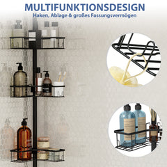 Sekey Duschregal Ohne Bohren – Höhenverstellbares Eck-Duschregal 79–315 cm mit 4 Körben & Klicksystem, Stabiles Teleskop-Dusch-Organizer für Badezimmer