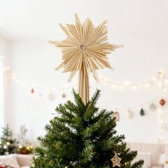 Salcar Christbaumstern aus Stroh 25,5 cm Schneeflocke – Handgefertigter natürlicher Baumspitzenstern, nachhaltiger Strohstern für Weihnachtsbaum Deko im skandinavischen Stil