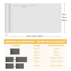 Sunula Balkon Sichtschutz, blickdicht, PES Gewebe, winddicht, ohne Bohren, mit Kabelbindern und Kordel, reißfeste Ösen, wetterfest, anthrazit SEKEYMALL