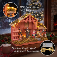 Salcar Weihnachtskrippe aus Holz mit Figuren – 20 LEDs, Batteriebetrieben, 23,5 cm Weihnachtsdeko