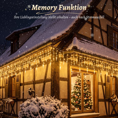 Salcar Eiszapfen Lichterkette 5 m – 200 LEDs Warmweiß, 8 Modi, Timer & Memory, IP44