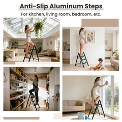 Sekey Klapptrittleiter 2 & 3 Stufen – Rutschfeste Trittleiter mit Stahlrahmen & Aluminiumstufen, TÜV & SGS geprüft, bis 150 kg, Schwarz