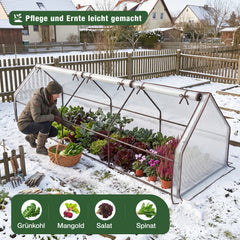 Sekey Foliengewächshaus Frühbeet 270 × 90 × 90 cm – 140 g/m² PE-Folie, 3 Frontöffnungen, für Garten & Hochbeet