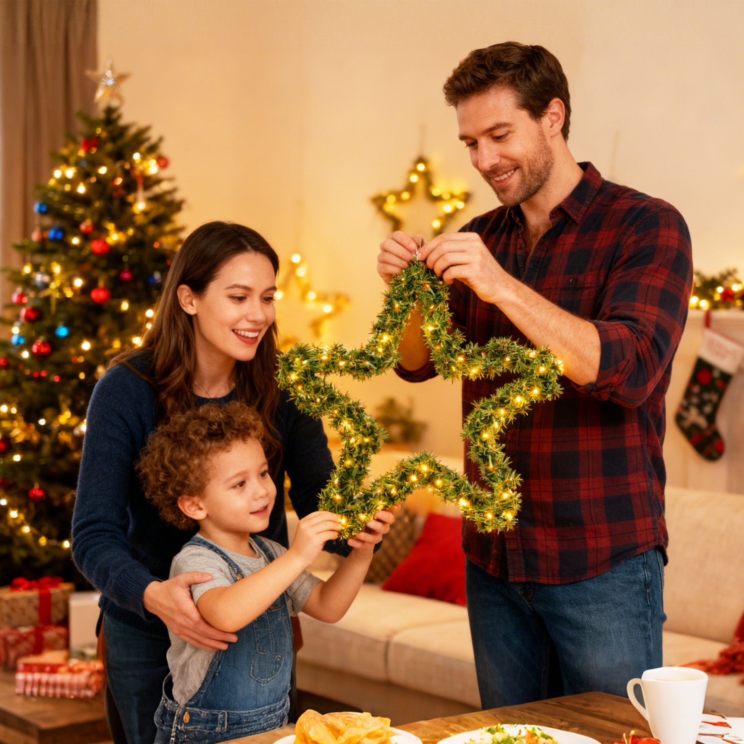 SALCAR Weihnachtsstern aus PVC mit warmweißer LED-Lichterkette – 40 cm / 55 cm, mit Batteriefach & Timer, wetterfest für Innen und Außen