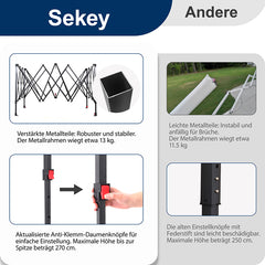 Sekey 3x3 m folding gazebo with 4 side panels and 4 sandbags
