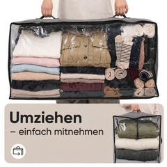Sekey Unterbett-Aufbewahrungstasche 110L – Faltbare Aufbewahrungsbox mit transparentem Deckel, Doppelreißverschluss & 4 Tragegriffen, 100 × 50 × 19 cm, für Kleidung, Bettwäsche & Decken