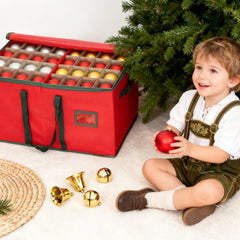Salcar Rote Aufbewahrungsbox für 128 Weihnachtskugeln – Faltbare Christbaumkugel-Box 64,8×32,3×34,2 cm mit 128 Fächern, Tragegriffen & Doppelreißverschluss
