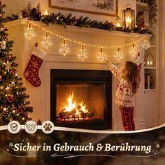 Salcar Lichterkette Outdoor mit Hanfseil – 10 Diamant-Leuchten, 149 LEDs, 5 m, Warmweiß, 8 Modi