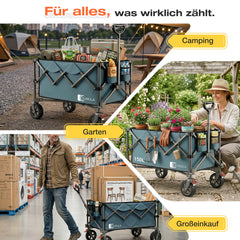 SUNULA Foldable Wagon 120 kg – 150L Handcart with Off-Road Wheels, Brakes &amp; One-Hand Handle
