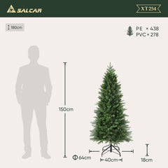 SALCAR Artificial Christmas Tree 180 cm Slim – Narrow pencil-shaped fir tree, realistic needles made of PE &amp; PVC, space-saving &amp; durable