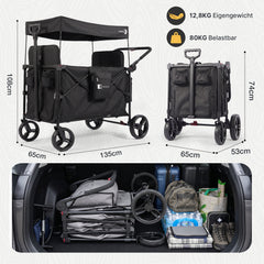 Sunula Kinder Bollerwagen für 2 Kinder mit Dach – faltbar, Schiebe- & Ziehfunktion, 5-Punkt-Gurte und XXL-Räder, K1 Serie