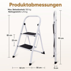 Sekey Klappbare Trittleiter 2 oder 3 Stufen – Stabile Stahlleiter, rutschfeste Stufen, platzsparend faltbar, SGS EN14183 geprüft, bis 150 kg belastbar