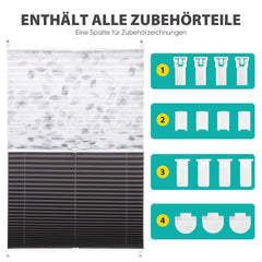 Sekey Plissee Day Night, ohne Bohren, verdunkelnd, lichtdurchlässig, verspannt, mit stilvollem Blätterdruck Sekey