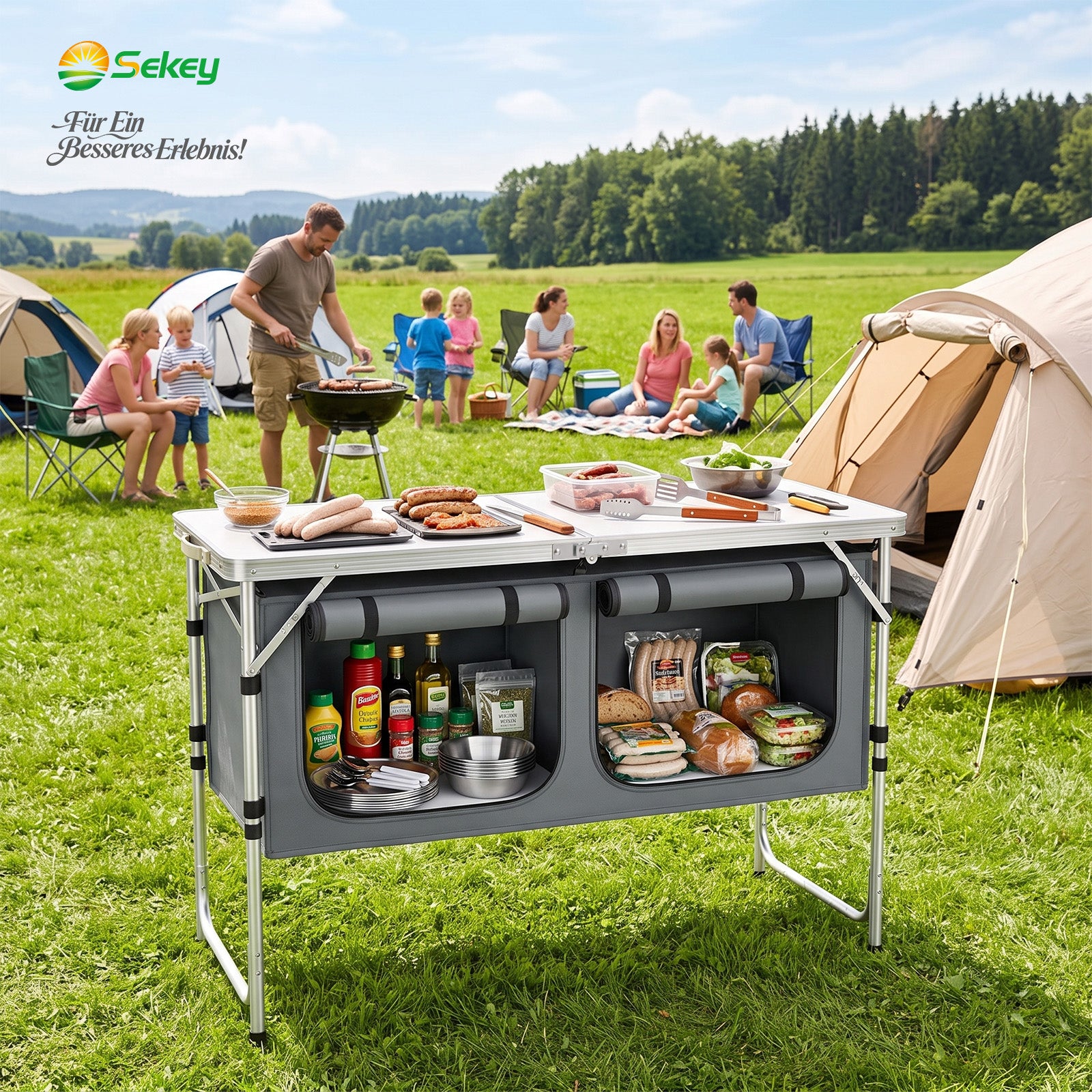 Sekey Campingtisch faltbar 120 cm, höhenverstellbarer Campingtisch mit – sekeymall