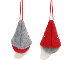 Salcar Christbaumschmuck 4er Set – Handgefilzte Weihnachtsanhänger Wichtel 10 cm aus Wollfilz, Rot & Grau, Baumschmuck Handarbeit für Weihnachtsbaum & Fenster