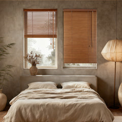 Sekey Holzjalousie Klemmfix ohne Bohren – Echtholz Jalousie mit 35 mm Lamellen in Eichenoptik, flexible Montage für Fenster