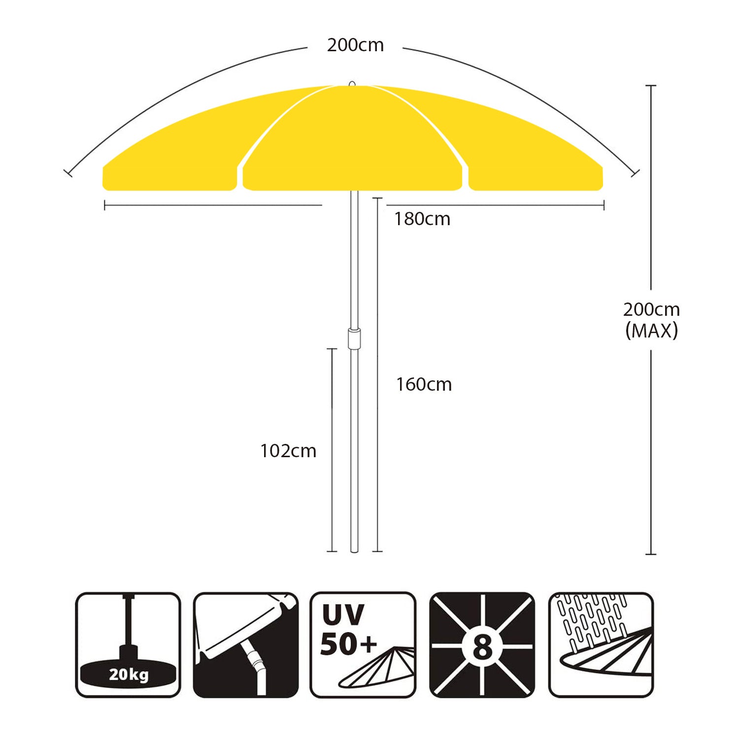 Sekey 200 cm parasol with protective cover, sun protection UV50+