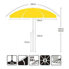 Sekey 200 cm parasol with protective cover, sun protection UV50+