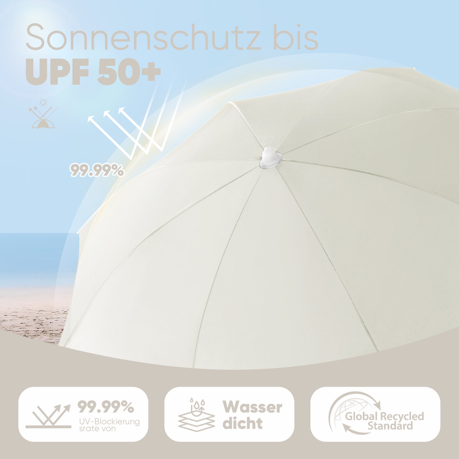 Sekey ∅ 160 cm beach umbrella with protective cover and ground sleeve, sun protection UV50+