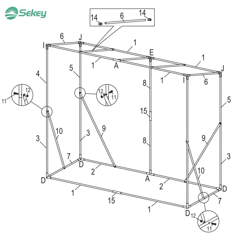 Sekey foil greenhouse with pitched roof, 200 cm x 77 cm x 146/169 cm