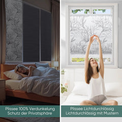 Sekey Wabenplissee ohne Bohren, Verdunkelung, Rollo mit Blumen- & Blätterdruck, stilvolles Plissee für Fenster SEKEYMALL