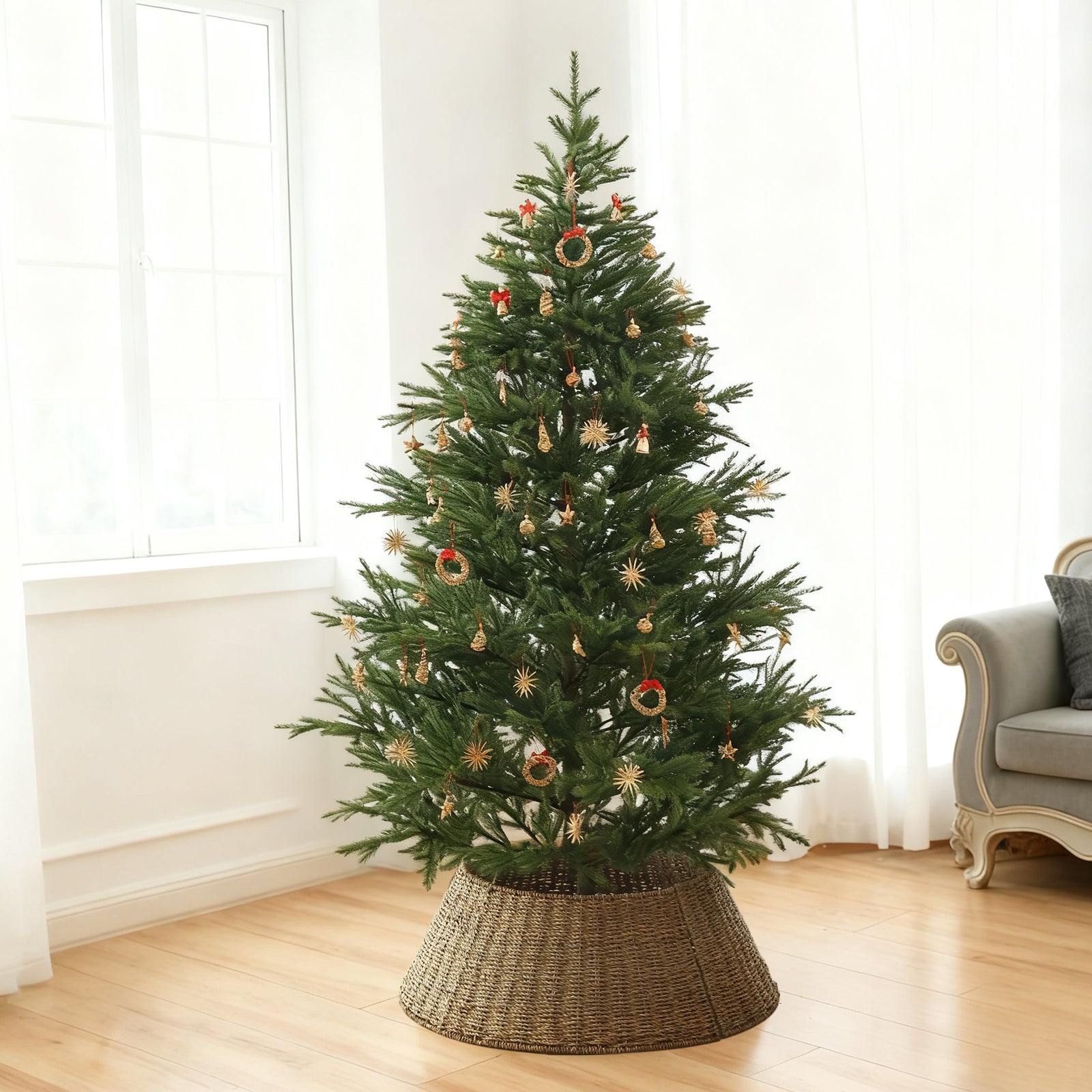 Salcar Weihnachtsbaumdecke aus Seegras – Handgefertigter Weihnachtsbaumrock in Natur, Ø 60 / 68 cm, Stilvolle Abdeckung für den Baumständer