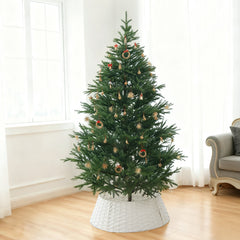 Salcar Weihnachtsbaumdecke aus Poly-Rattan in Weiß – Eleganter Weihnachtsbaumrock, Ø 60 / 66 cm, Stilvolle Abdeckung für den Baumständer