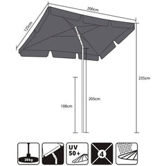 Sekey 200 x 125 cm balcony umbrella rectangular with protective cover, sun protection UV50+