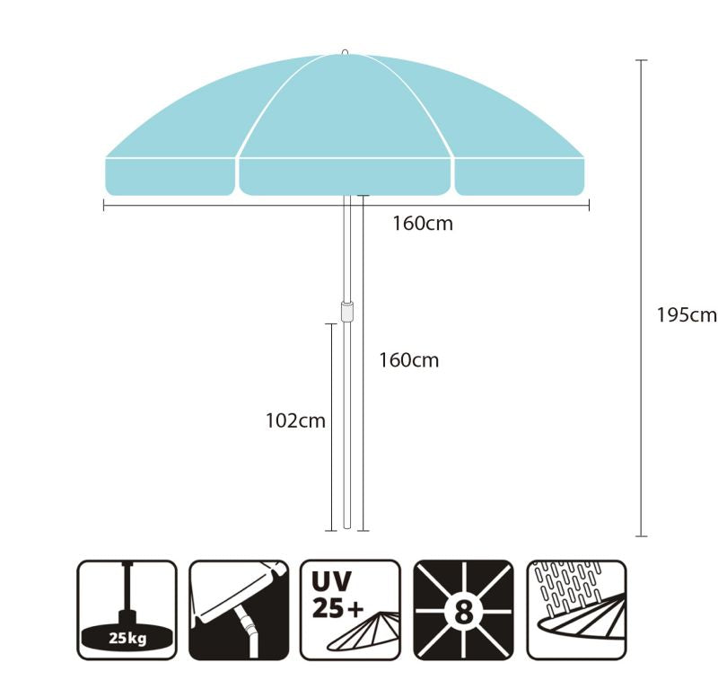 Sekey ∅ 160 cm beach umbrella with protective cover, sun protection UV25+