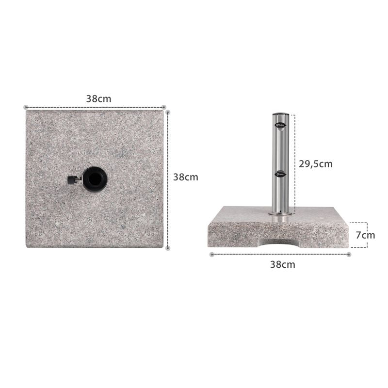 Sekey 25 kg granite parasol base square, for umbrella pole Ø 22 - 38 mm