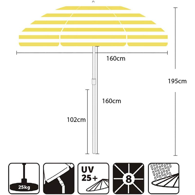 Sekey ∅ 160 cm beach umbrella with protective cover, sun protection UV25+