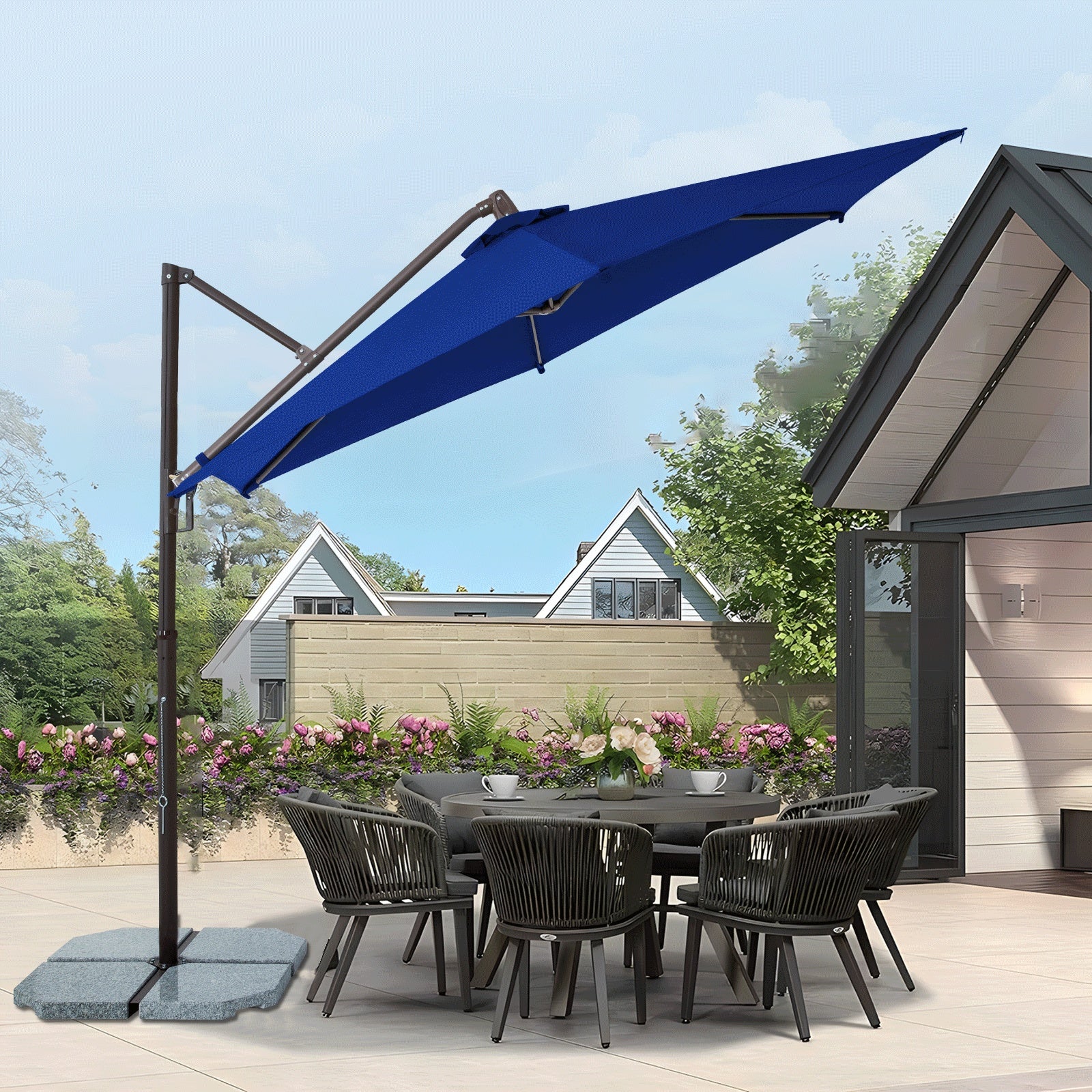 Sekey Ampelschirm 300 cm – Aluminium Sonnenschirm mit 360° Drehung, Neigefunktion, UV50+ Schutz