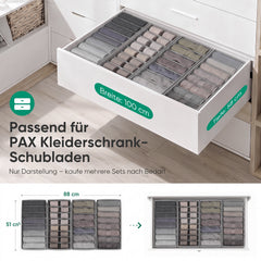 Sekey Schubladen Organizer – 22 × 51 × 11 cm, je 8 Fächer, faltbare Stoffboxen für Unterwäsche & Socken