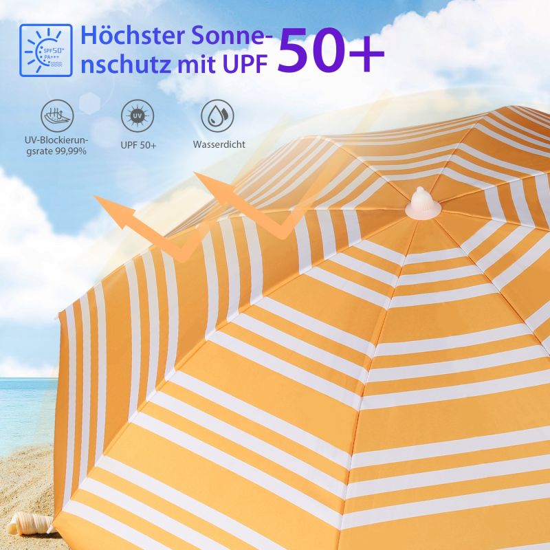 Sekey ∅ 180 cm beach umbrella with protective cover and ground sleeve, sun protection UV50+