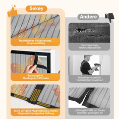 Sekey Fly Screen for Balcony Door 90x210 cm – Magnetic Insect Protection without Drilling, Tear-Resistant &amp; Weatherproof, Light-Transmitting, with Extra Strong Magnets &amp; 4 cm Velcro Strip – Black 