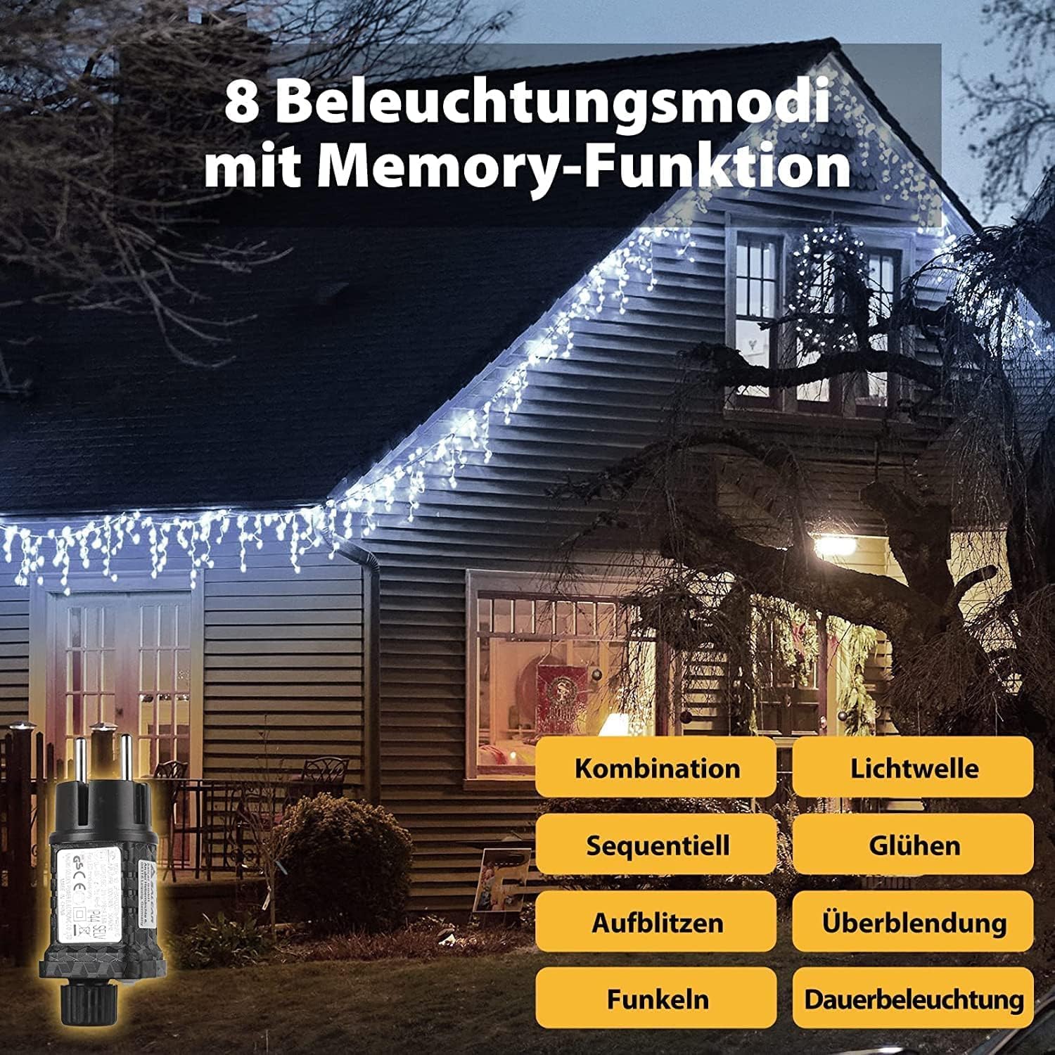 SALCAR 5m LED Eisregen Lichterkette Außen – 200 LEDs mit Fernbedienung, 8 Modi & IP44 Wasserschutz, LED-Lichtervorhang für Weihnachten, Pavillon, Balkon & Innen/Deko