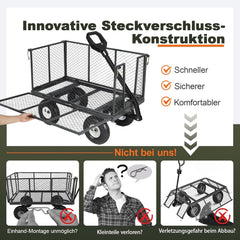Sekey 3-in-1 Bollerwagen 500 kg – Gartenwagen mit abnehmbaren Seitenwänden & 10-Zoll-Gummireifen, leise & rostfrei, schnelle Montage in 8 Minuten, Plattform- & Transportwagen