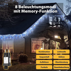 SALCAR 5m LED Eisregen Lichterkette Außen – 200 LEDs mit Fernbedienung, 8 Modi & IP44 Wasserschutz, LED-Lichtervorhang für Weihnachten, Pavillon, Balkon & Innen/Deko