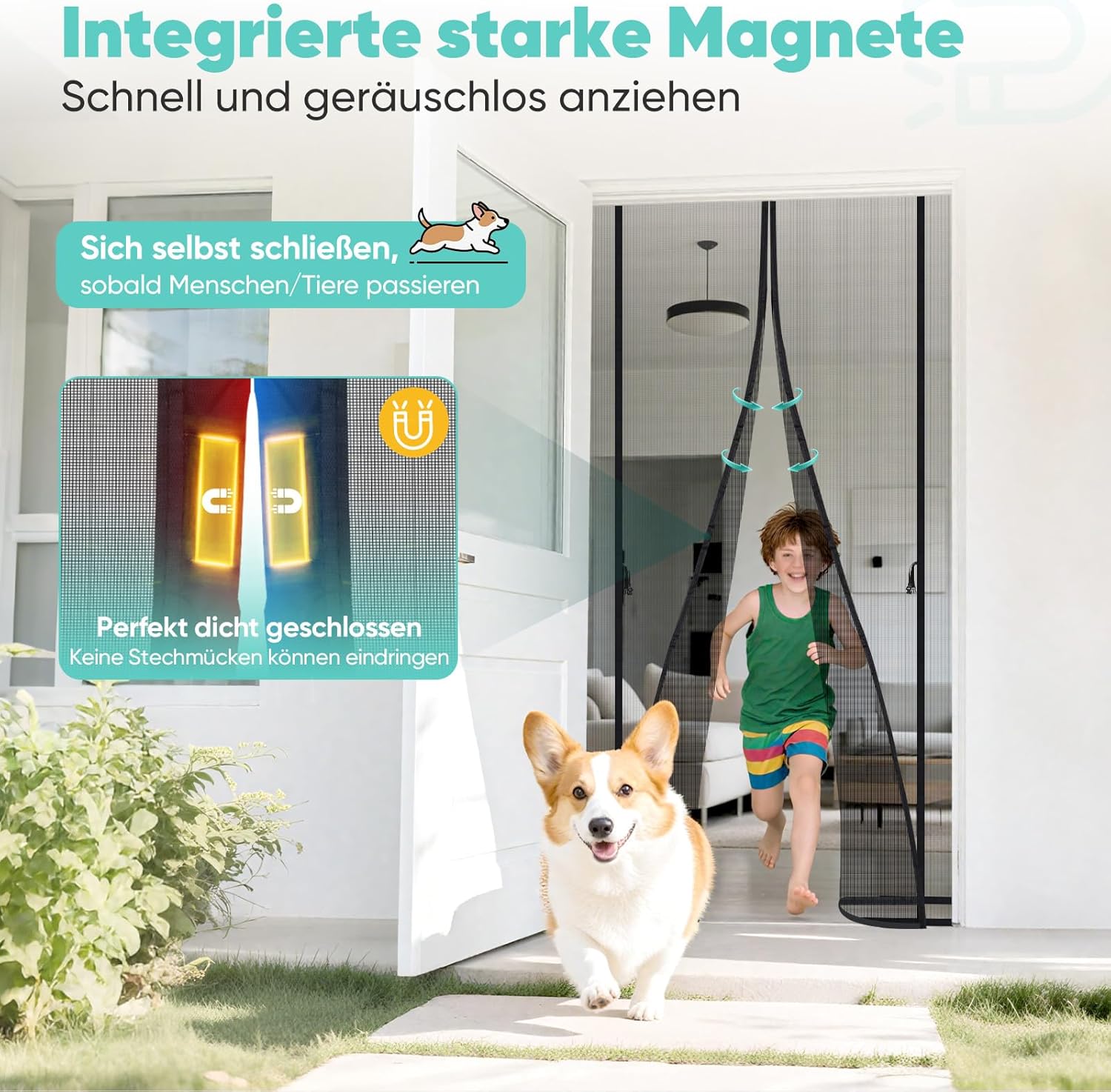 Sekey Magnet Fliegengitter für Balkontür – Zuschneidbar, Insektenschutz ohne Bohren, mit 4 cm Klettband & Doppelnähten, Schwarz – Ideal für Balkon, Terrasse & Schlafzimmer