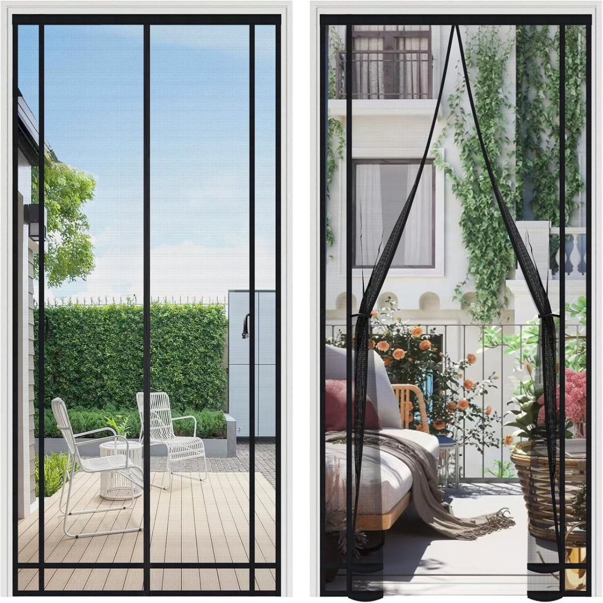 Sekey Magnet Fliegengitter für Balkontür – Zuschneidbar, Insektenschutz ohne Bohren, mit 4 cm Klettband & Doppelnähten, Schwarz – Ideal für Balkon, Terrasse & Schlafzimmer