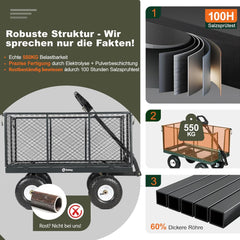 Sekey 3-in-1 Bollerwagen 500 kg – Gartenwagen mit abnehmbaren Seitenwänden & 10-Zoll-Gummireifen, leise & rostfrei, schnelle Montage in 8 Minuten, Plattform- & Transportwagen