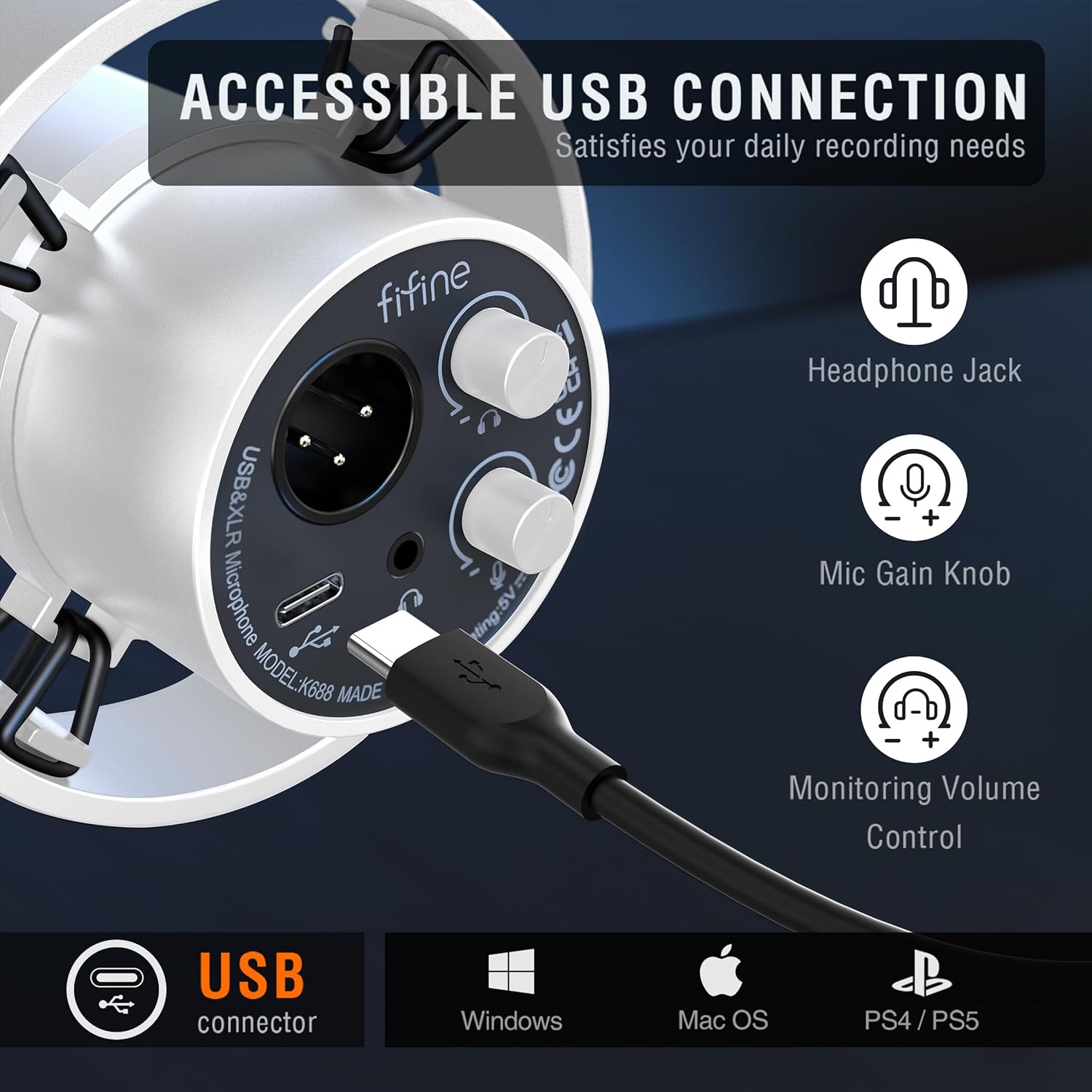 FIFINE USB / XLR Dynamic Microphone with Mute Button and Shock Mount, Headphone Jack
