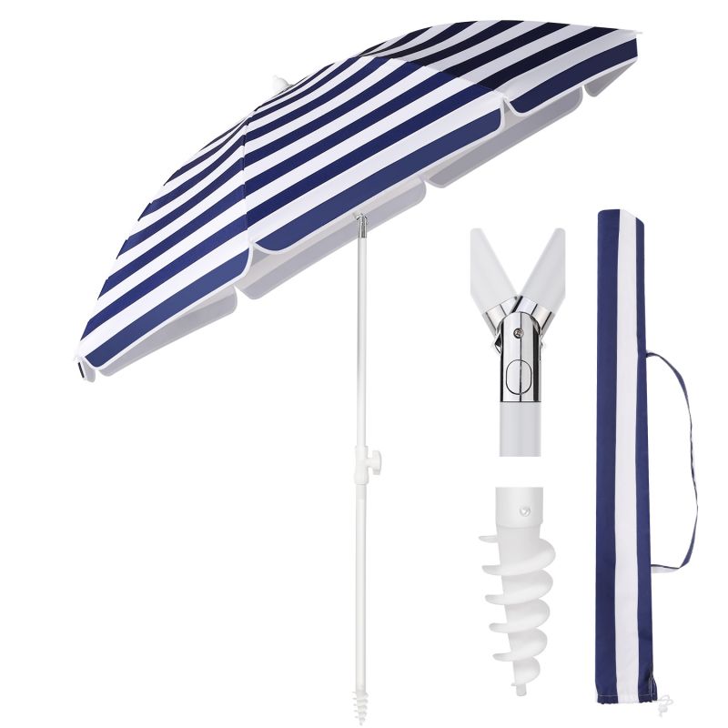 Sekey ∅ 180 cm beach umbrella with protective cover and ground sleeve, sun protection UV50+