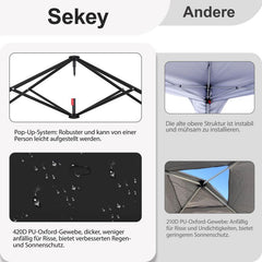 Sekey 300 x 300 cm Faltpavillon mit 4 Sandsäcken und Tragetasche