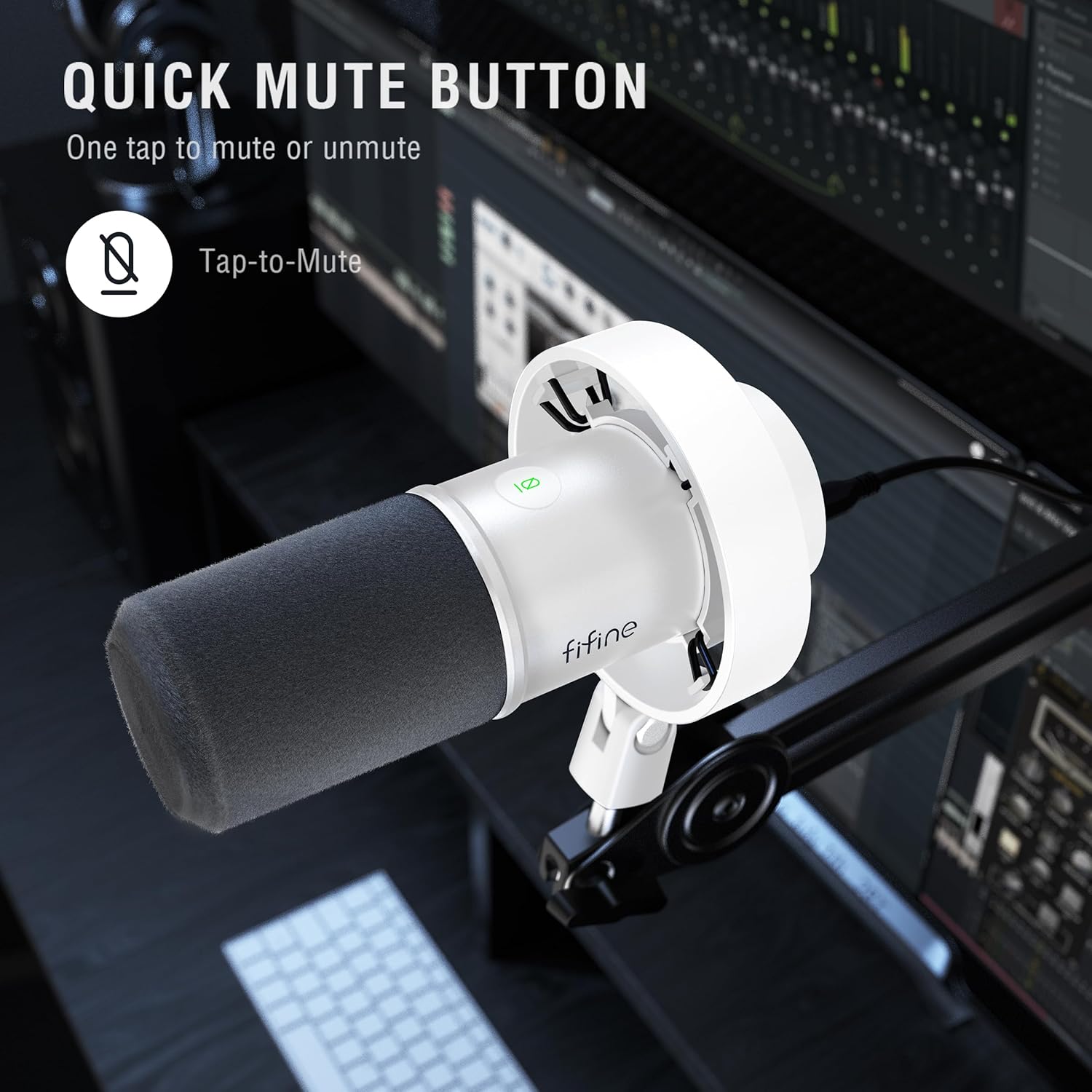 FIFINE USB / XLR Dynamic Microphone with Mute Button and Shock Mount, Headphone Jack