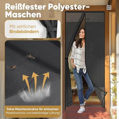 Sekey Fliegengitter Balkontür Magnet, Insektenschutz mit Privatsphäre, Klettverschluss-Montage, Bohrenfrei, Passend für Holz-, Eisen- & Aluminiumtüren, Schwarz Sekey